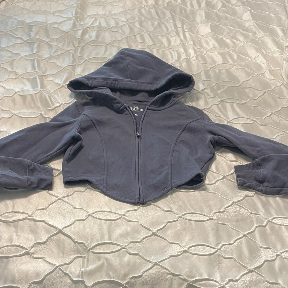 Hollister Navy Cropped Zip-Up Hoodie